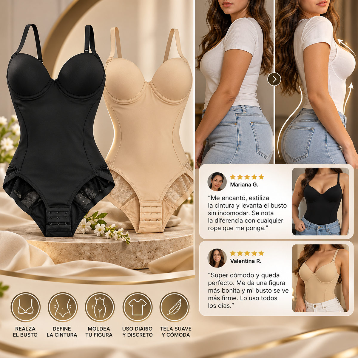 Body Moldeador 360°: Cintura Definida, Abdomen Liso y Glúteos Realzados