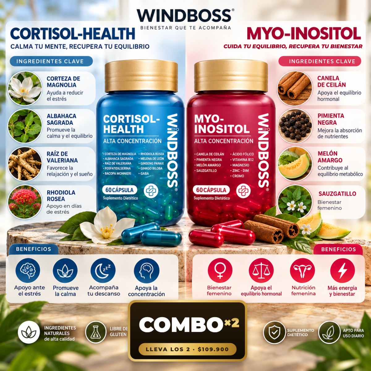 Combo Equilibrio Femenino - Mio-Inositol + Apoyo al Cortisol 🌸